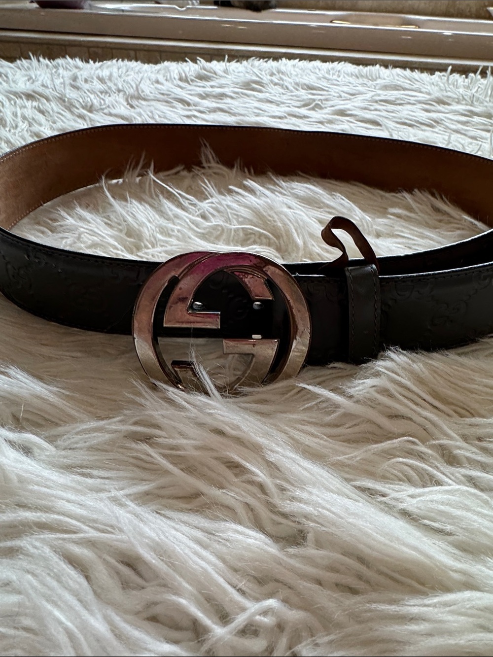 Gucci Gray 90/36 Leather Belt with Silver Double G Buckle